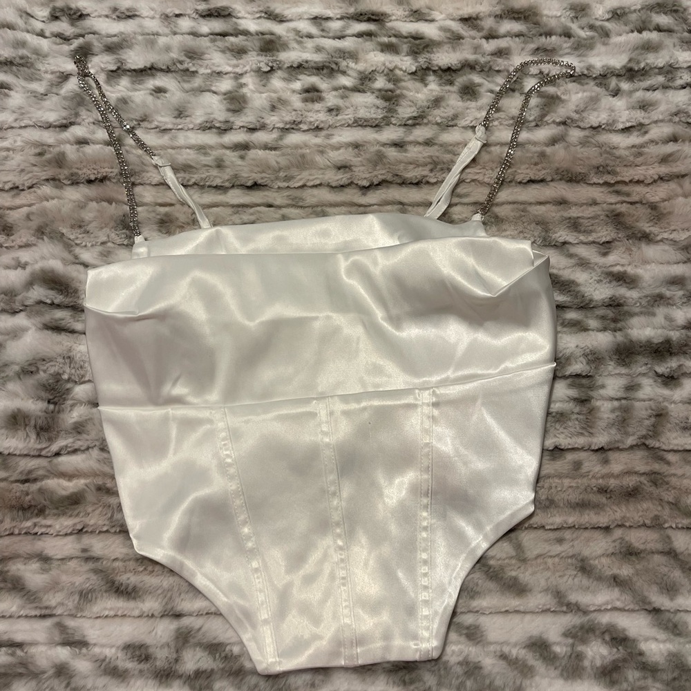 White Satin crop top with rhinestone  Straps